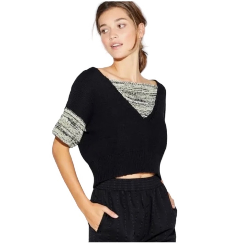 $148 Anthropologie Callahan Knitwear Margot Blended Cropped Sweater L